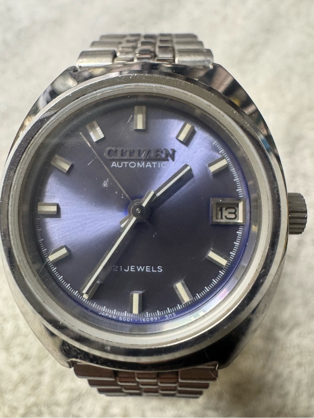 Citizen Automatic Watch with Blue Sunburst Dial and Steel Bracelet